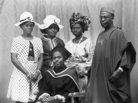 NPG x171545; Hannah Idowu Dideolu Awolowo (nÈe Adelana) and Obafemi Awolowo with their family by Bassano